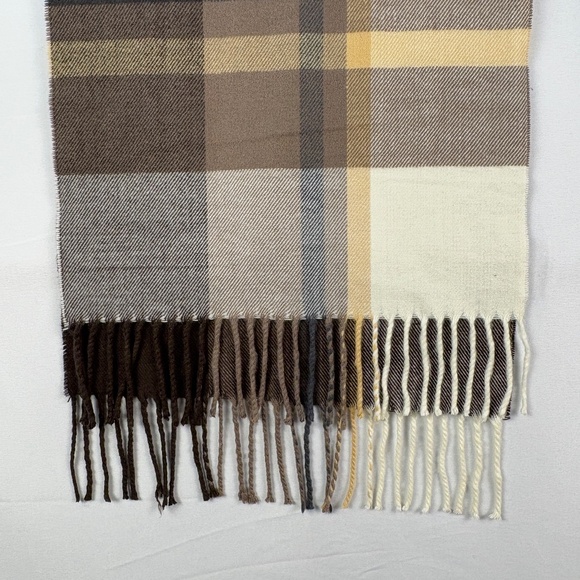 100% Cashmere Hand Tailored Plaid Scarf Fringed Brown Germany Academia 12.5 X 66 - Picture 2 of 7